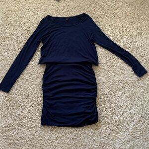 Banana Republic Women's Long Sleeve Ruched Mini Dress Navy Blue Size Small
